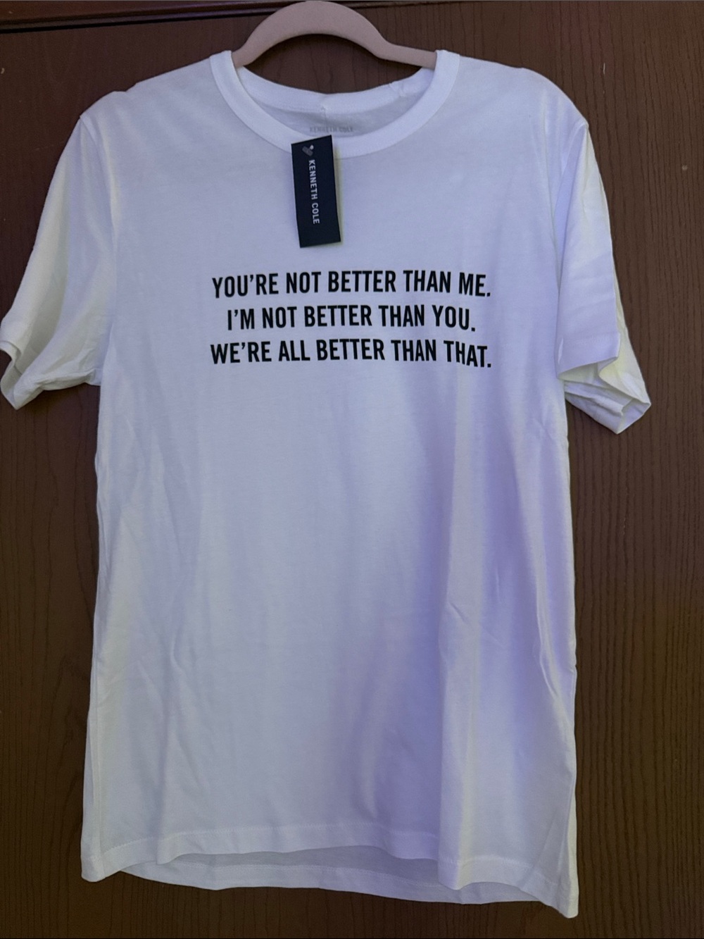 Kenneth Cole Voice Wear White Crewneck Tee with Black Inspirational Text